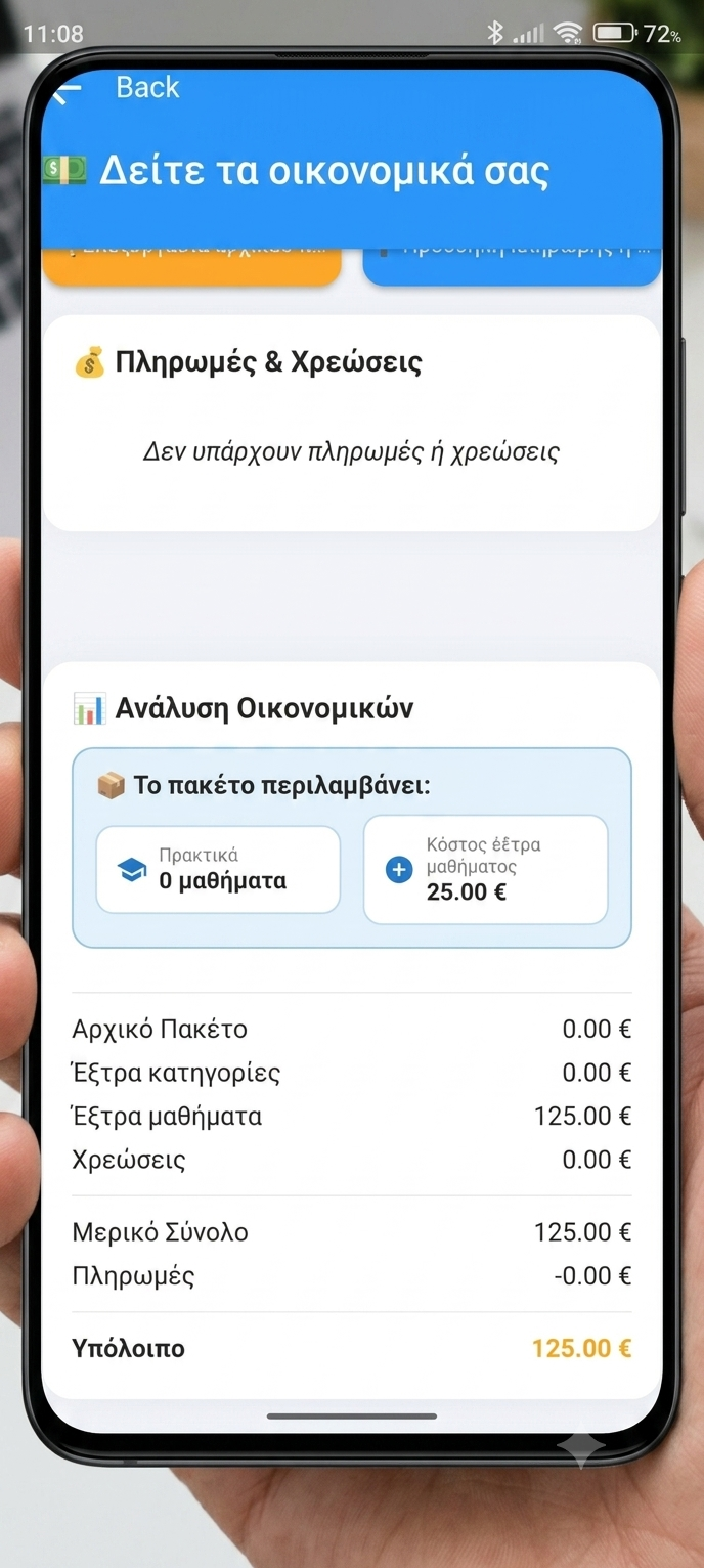 Υπολογισμός χρέωσης πρόσθετων πρακτικών μαθημάτων