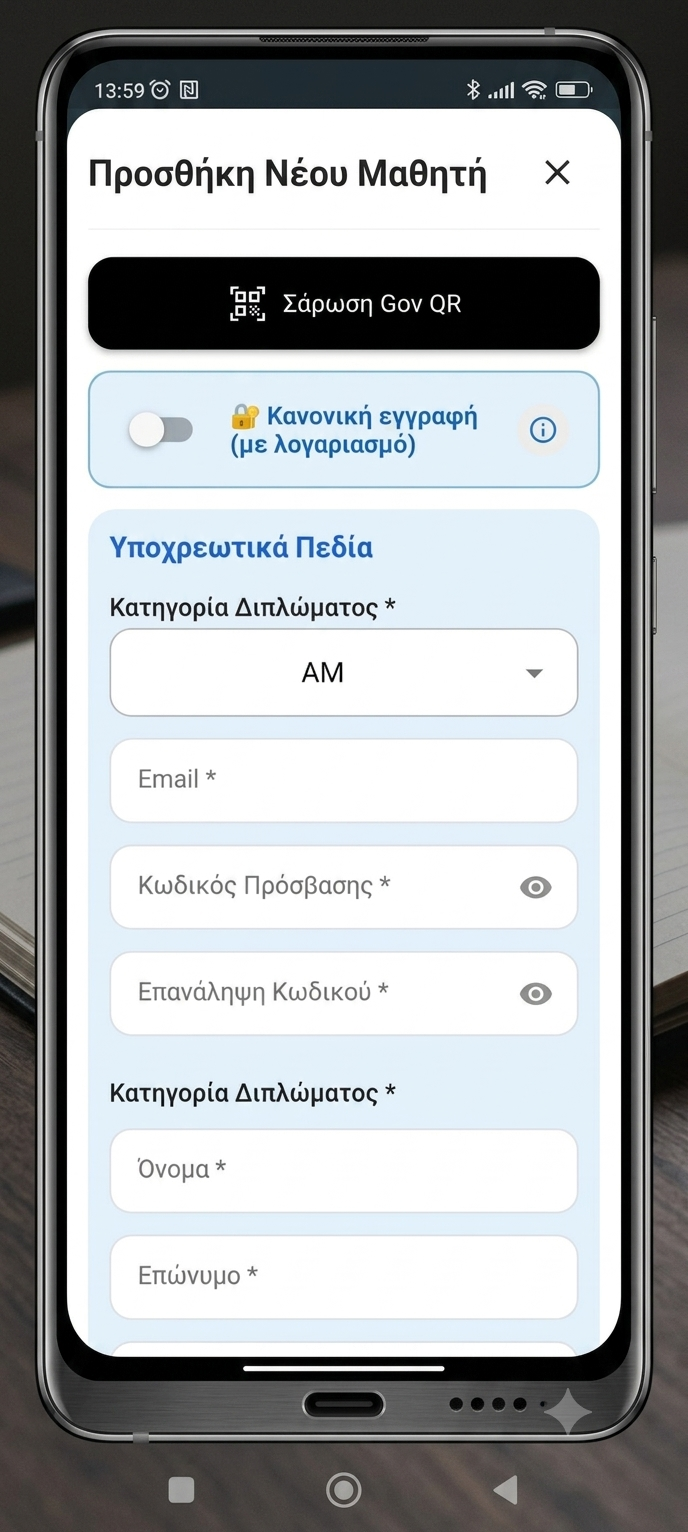 Σάρωση Gov.gr QR Code μαθητή από εκπαιδευτή