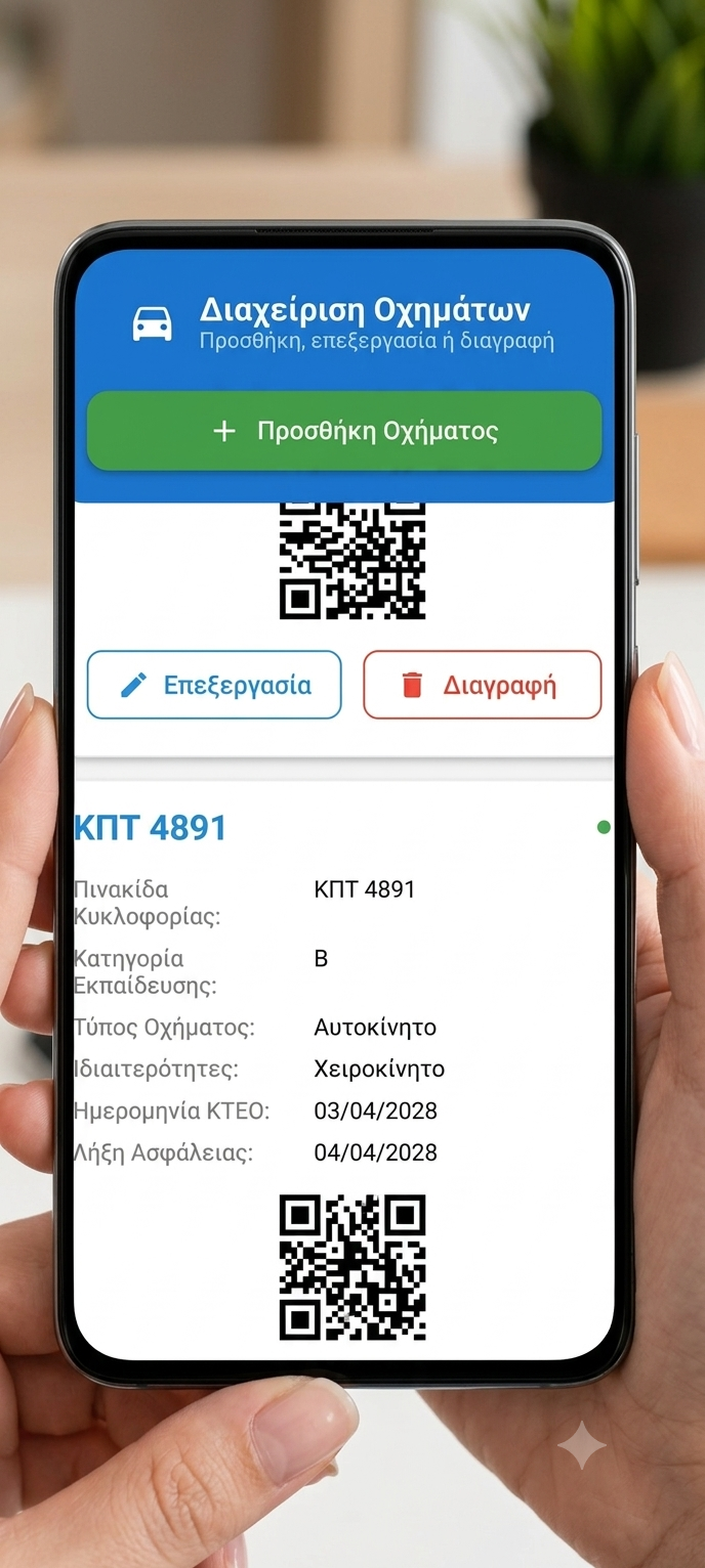 Καρτέλα στοιχείων εκπαιδευτικού οχήματος